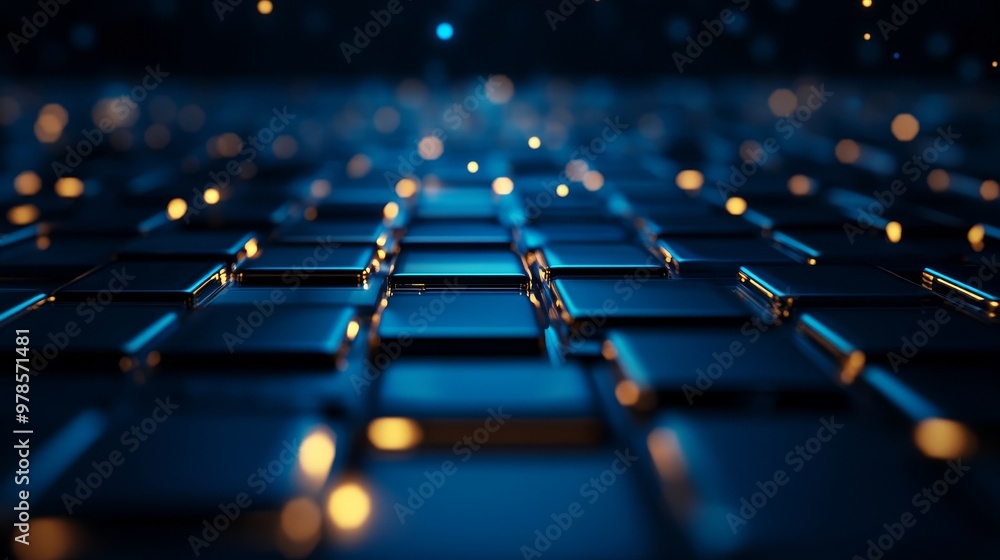 Glowing metallic bricks arranged in geometric patterns, cyberpunk style, blue and silver color palette, sleek futuristic design, 3D illustration Glowing metallic bricks arranged in geometric patterns, cyberpunk style, blue and silver color palette, sleek futuristic design, 3D illustration