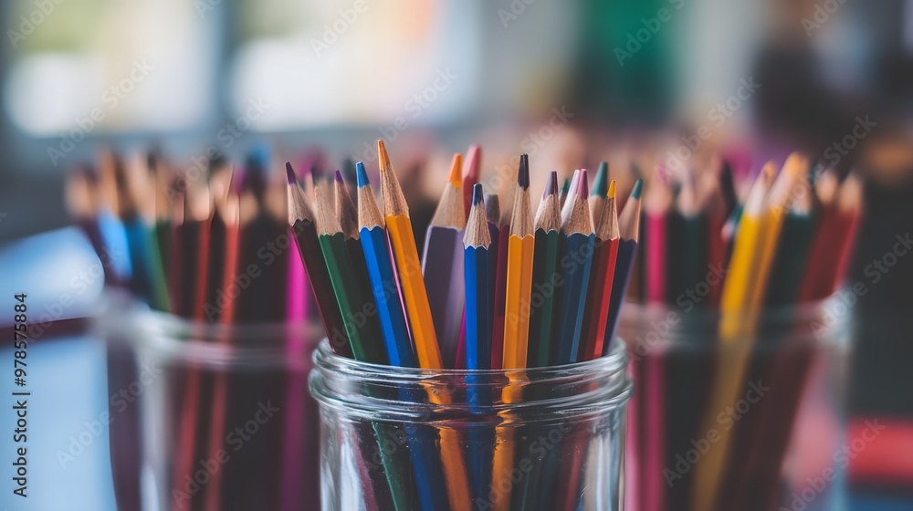 A close-up image of vibrant, sharpened color pencils. School theme A close-up image of vibrant, sharpened color pencils. School theme