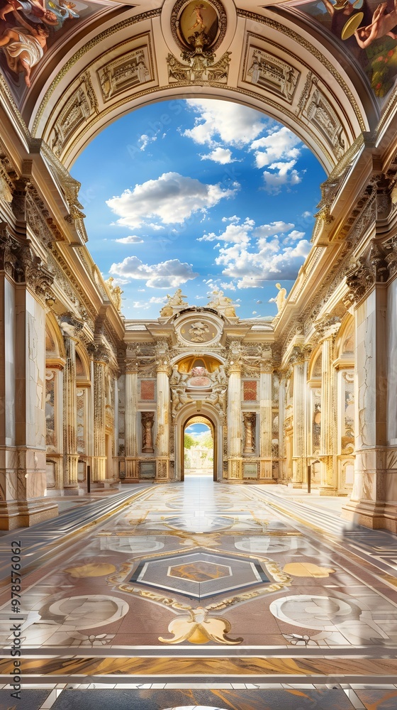 Obraz premium Golden Hallway Leading To The Sky