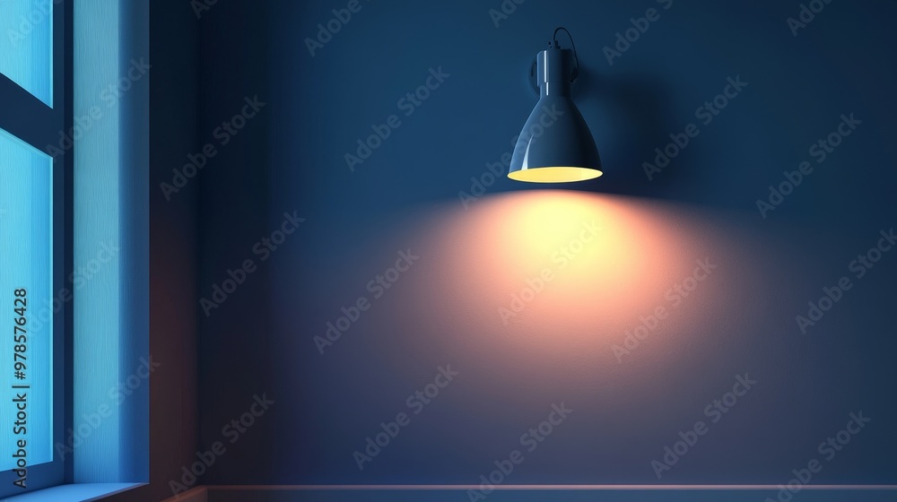 A serene blue wall illuminated by a modern lamp, creating a tranquil atmosphere perfect for relaxation or inspiration. A serene blue wall illuminated by a modern lamp, creating a tranquil atmosphere perfect for relaxation or inspiration.