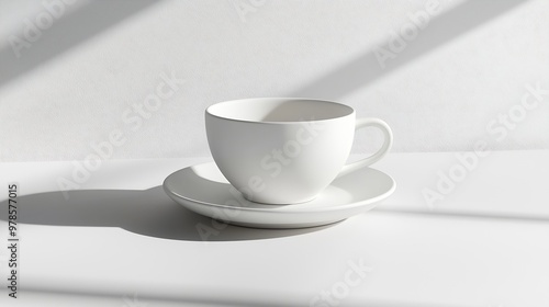 White Ceramic Cup and Saucer isolated on white background : Generative AI