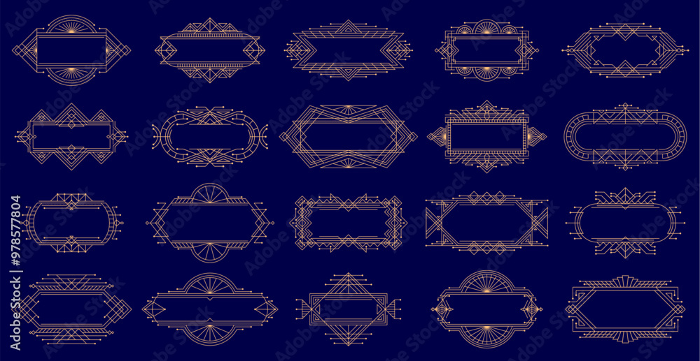 Φωτογραφία Vintage art deco golden frames and borders, ornament labels showcase elegance and sophistication of Victorian art deco style