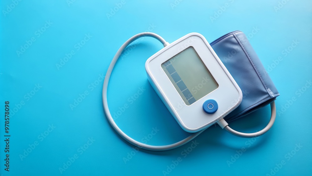 Blue backdrop featuring a digital blood pressure monitor to raise awareness for World Hypertension Day. Blue backdrop featuring a digital blood pressure monitor to raise awareness for World Hypertension Day.