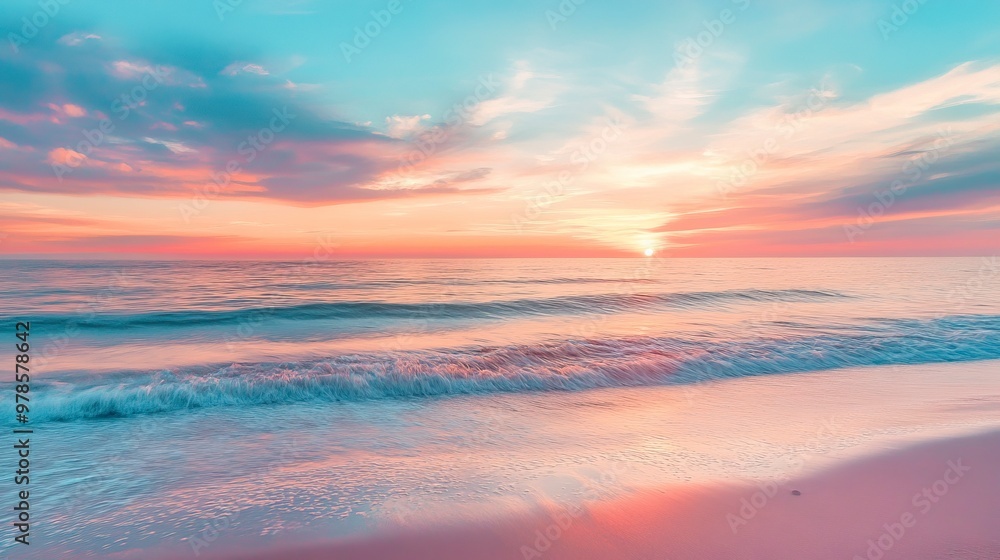 Summer closeup sunset sea sky landscape. Colorful ocean beach sunrise. Beautiful beach reflections calm waves, soft sandy beach. Perfect tropical coast horizon scenic coast view. generative ai Summer closeup sunset sea sky landscape. Colorful ocean beach sunrise. Beautiful beach reflections calm waves, soft sandy beach. Perfect tropical coast horizon scenic coast view. generative ai