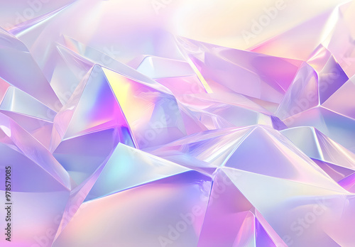 Futuristic Geometric Abstract Design with Transparent Cubes and Light Effects in Soft Blue and Pink