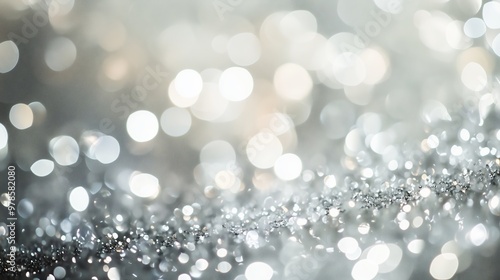 A dreamy abstract background of vintage silver and white lights radiates charm and nostalgia.