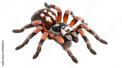 A large, hairy tarantula spider isolated on a white background