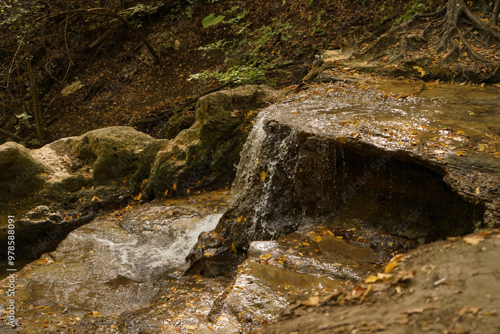 Natural waterfall in yellow forest in autumn Natural waterfall in yellow forest in autumn