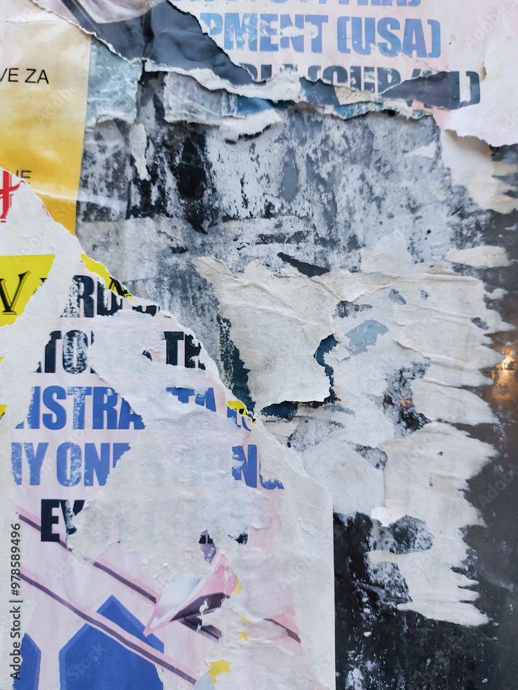 Fototapeta premium Torn street poster background, ripped weathered paper collage