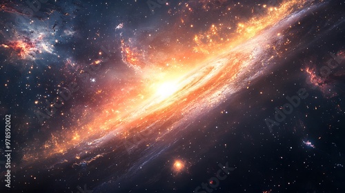 Fototapeta Naklejka Na Ścianę i Meble -  A view from space to a spiral galaxy and stars. Universe filled with stars, nebula and galaxy, Elements of this image furnished by NASA.
