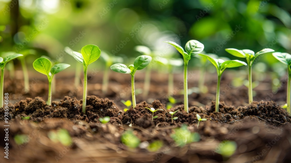 Close-up of soil with sprouting seedlings symbolizing growth Close-up of soil with sprouting seedlings symbolizing growth