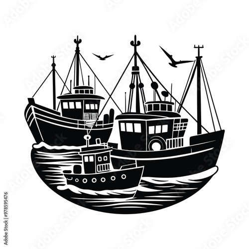 Set of Fishing boat sailor