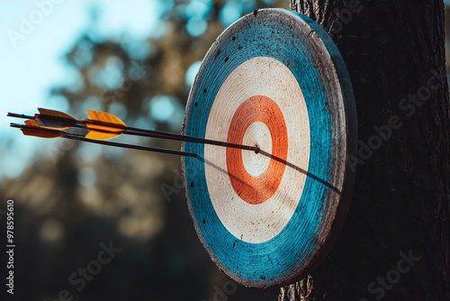 the arrow sticks out in the center of the target - the embodiment of a sports concept