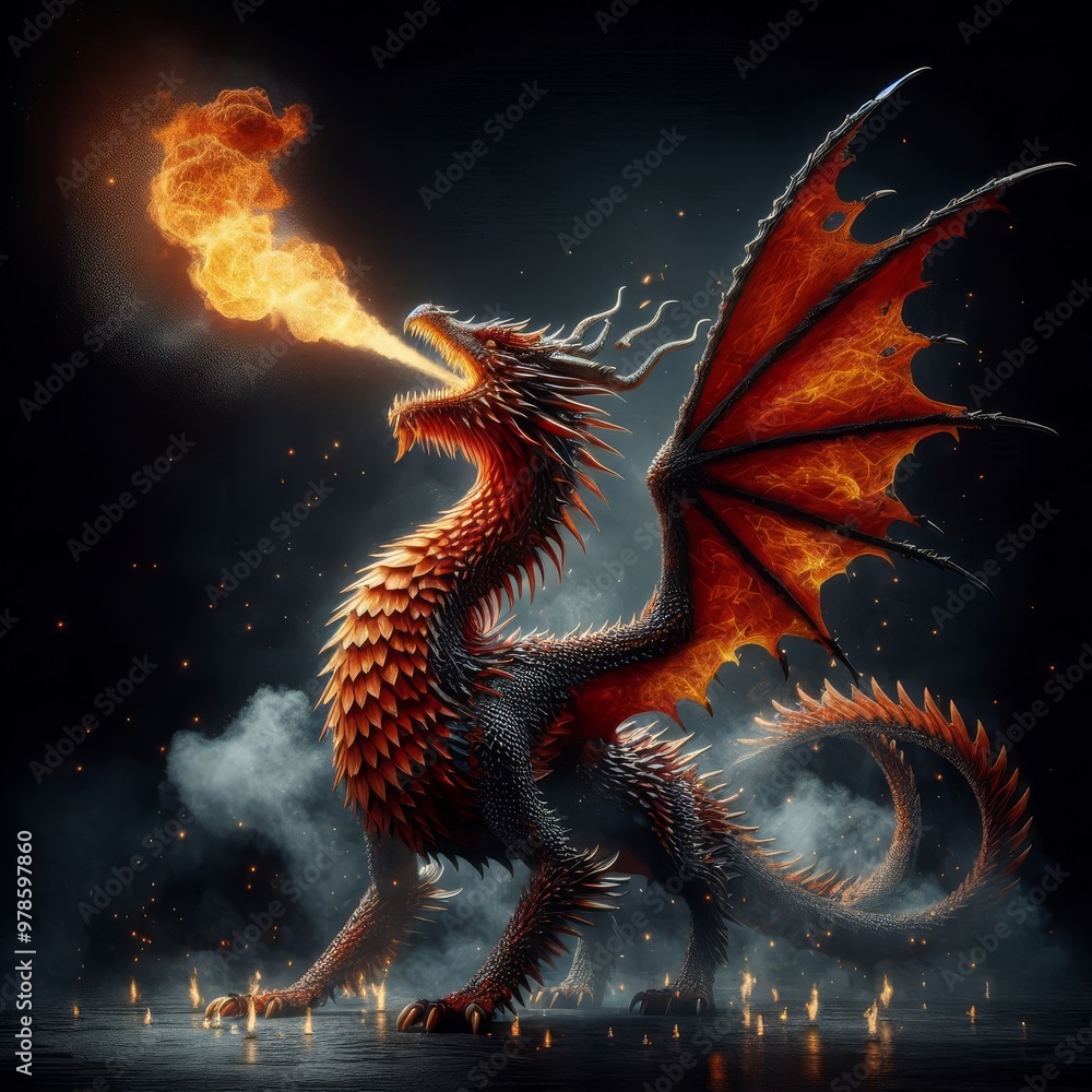 fire dragon on black isolated background fire dragon on black isolated background
