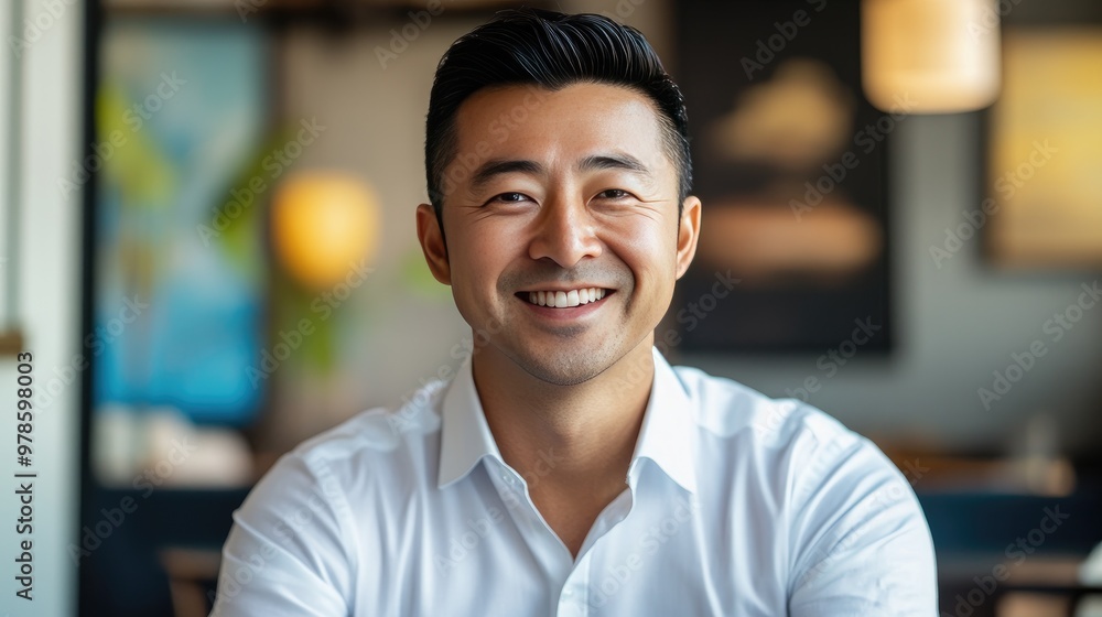 A successful Asian man with a satisfied smile, closing a deal. A successful Asian man with a satisfied smile, closing a deal.