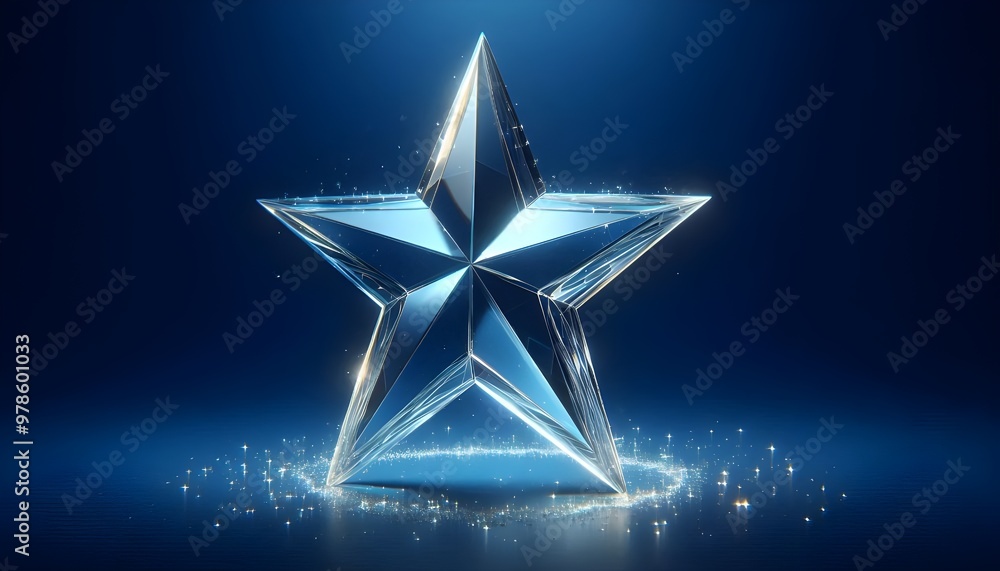 Glass star on blue background, symbolizing excellence and achievement. 3D Rendering Glass star on blue background, symbolizing excellence and achievement. 3D Rendering