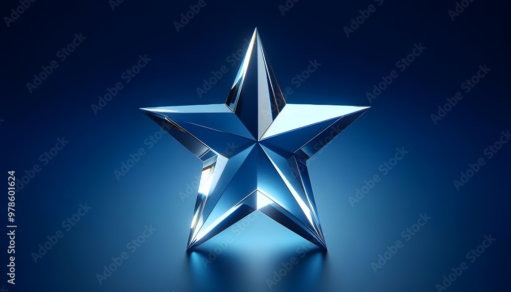 Glass star on blue background, symbolizing excellence and achievement. 3D Rendering Glass star on blue background, symbolizing excellence and achievement. 3D Rendering