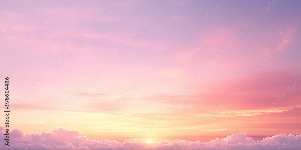 Fototapeta premium Pastel Pink and Yellow Sunset Sky, Peaceful and Dreamy Cloudscape for Serene Nature Scenes