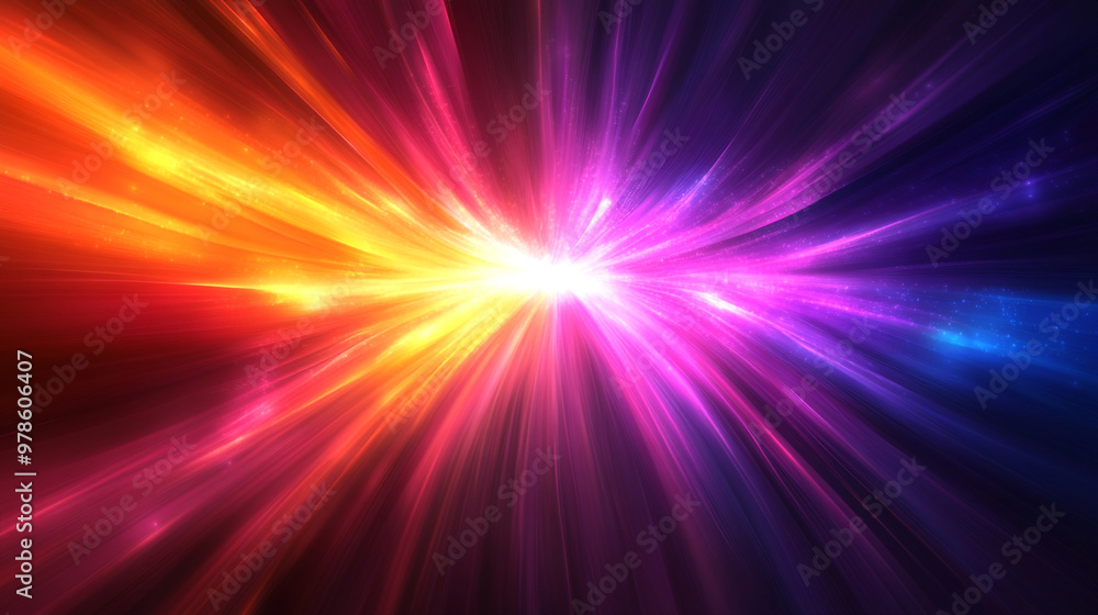 Obraz premium A stunning burst of colorful light rays radiating in vibrant hues, creating a dynamic and energetic visual effect.
