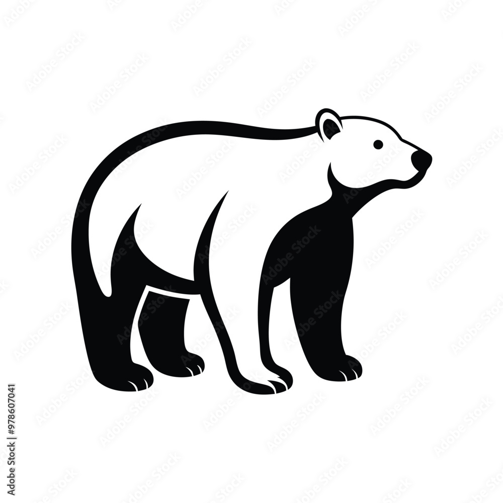 Minimalist polar bear icon, black and white illustration, simple geometric shapes, bold outline, stylized arctic animal, graphic design Minimalist polar bear icon, black and white illustration, simple geometric shapes, bold outline, stylized arctic animal, graphic design