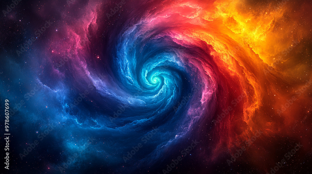 A vibrant swirl of colors in the cosmos, blending blues, oranges, and reds, representing the beauty of the universe. A vibrant swirl of colors in the cosmos, blending blues, oranges, and reds, representing the beauty of the universe.