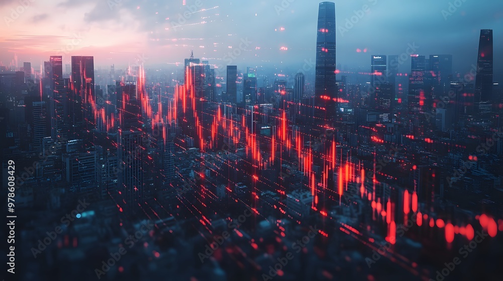 Financial graph interface on a hazy cityscape, highlighting the role of digital tools in modern trading. Financial graph interface on a hazy cityscape, highlighting the role of digital tools in modern trading.