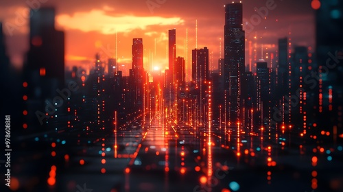 Wallpaper Mural Abstract financial graphs superimposed on a blurry urban background, representing global trading growth. Torontodigital.ca