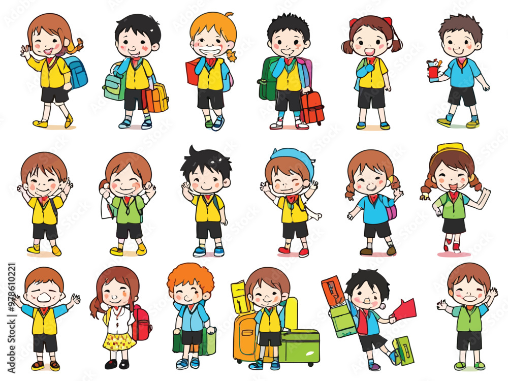 Back to school with boys and girls going to school illustration Back to school with boys and girls going to school illustration
