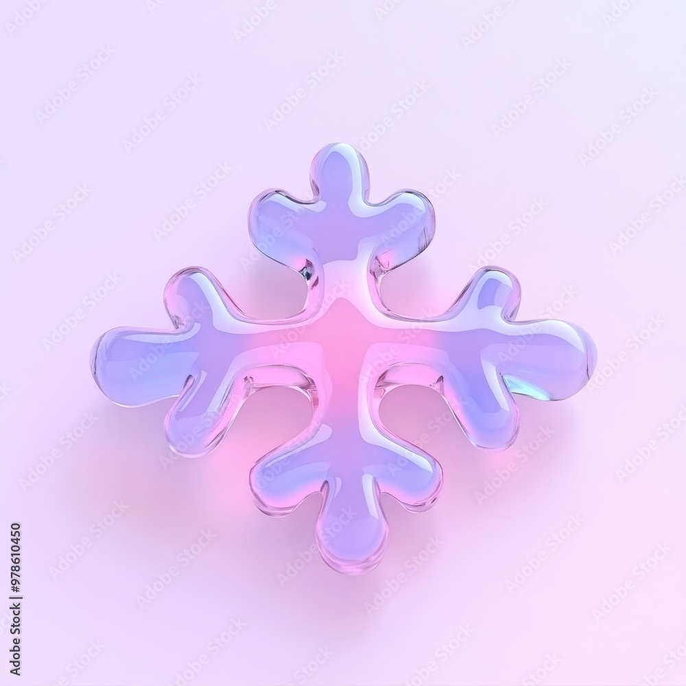 Realistic 3D snowflake icon made of glass, reflecting light on a smooth white background Realistic 3D snowflake icon made of glass, reflecting light on a smooth white background