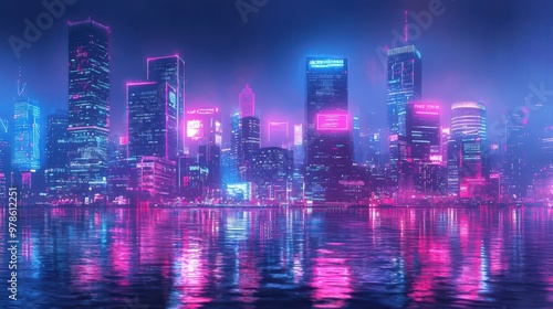 Neon Illuminated City Skyline with Motivational Business Quotes in a Modern Urban Landscape