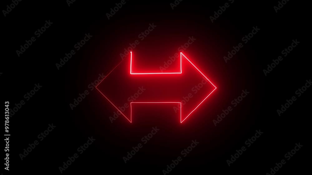 abstract glowing neon arrow icon black background light red showing the direction on animation. abstract glowing neon arrow icon black background light red showing the direction on animation.