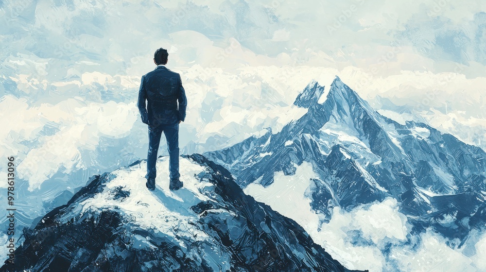 Triumphant Ascent: Mountain Peak Symbolizing Ambition and Business Success Triumphant Ascent: Mountain Peak Symbolizing Ambition and Business Success