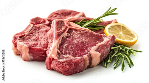 Fresh lamb meat, steak, on white background