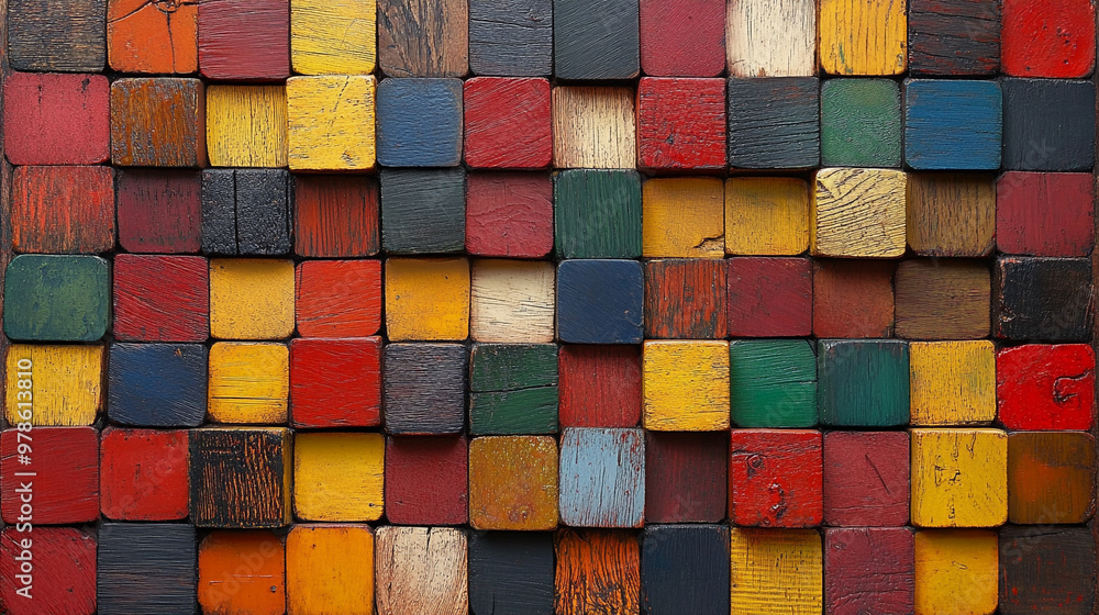 Colorful wooden blocks arranged in a geometric pattern, showcasing various shades and textures. A vibrant backdrop for creativity. Colorful wooden blocks arranged in a geometric pattern, showcasing various shades and textures. A vibrant backdrop for creativity.