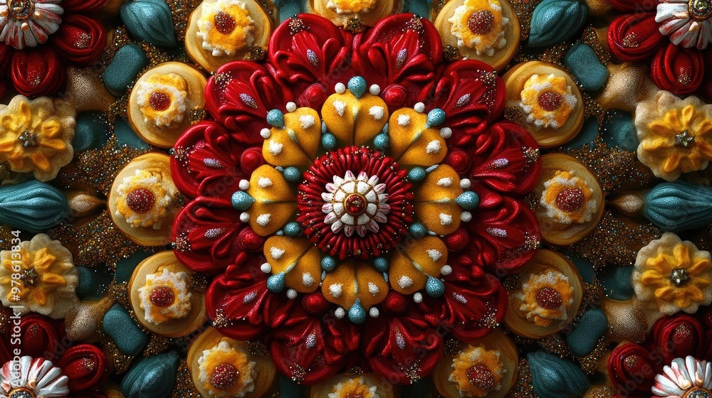 Vibrant decorative ornament featuring intricate floral patterns and vivid colors, perfect for art and design inspiration. Vibrant decorative ornament featuring intricate floral patterns and vivid colors, perfect for art and design inspiration.