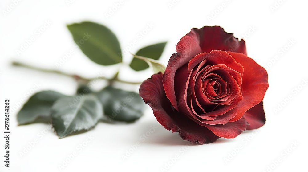 A classic red rose isolated on a white background, with gentle shadows, ideal for romantic and elegant design themes. A classic red rose isolated on a white background, with gentle shadows, ideal for romantic and elegant design themes.