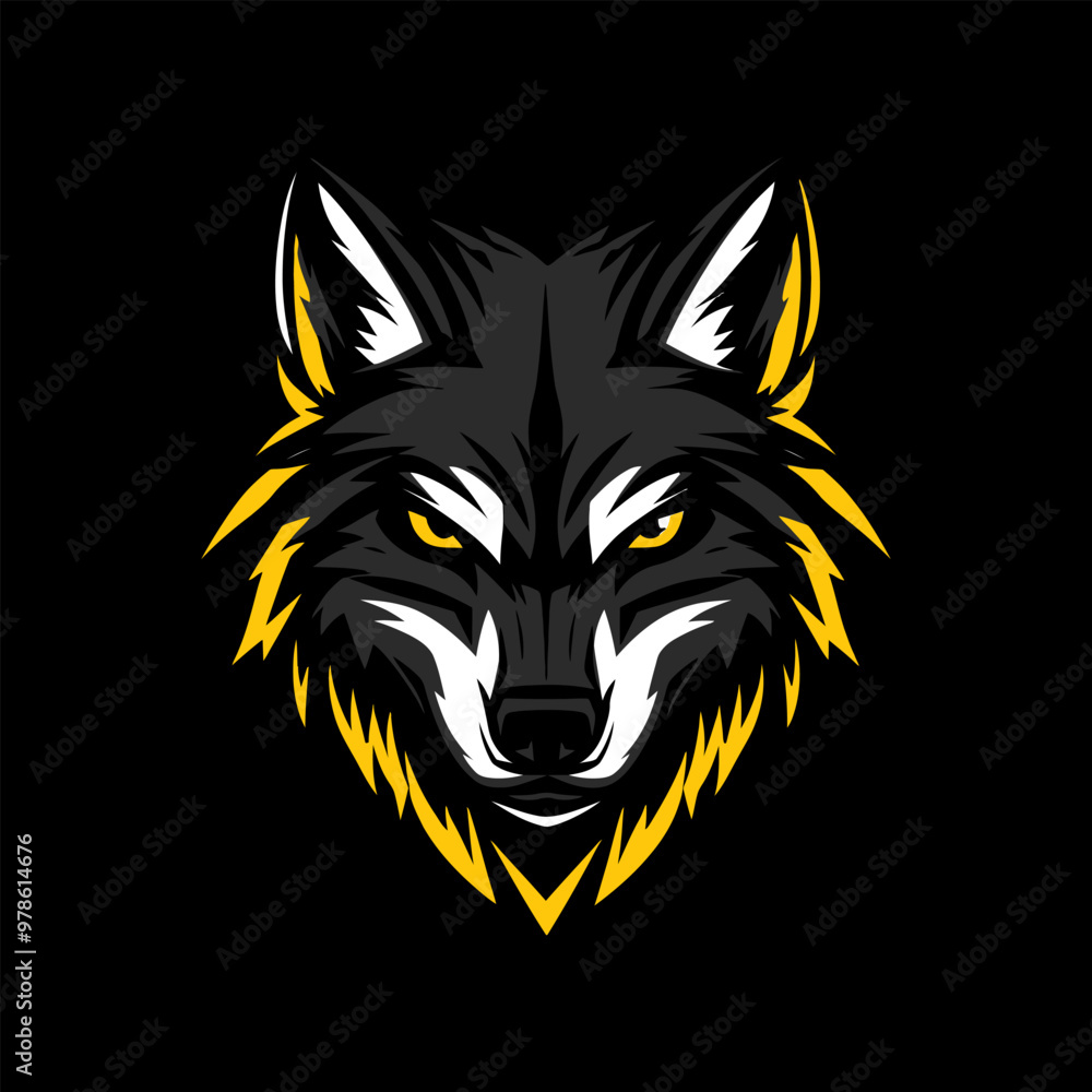 a wolf with a yellow face that says wolf on it a wolf with a yellow face that says wolf on it