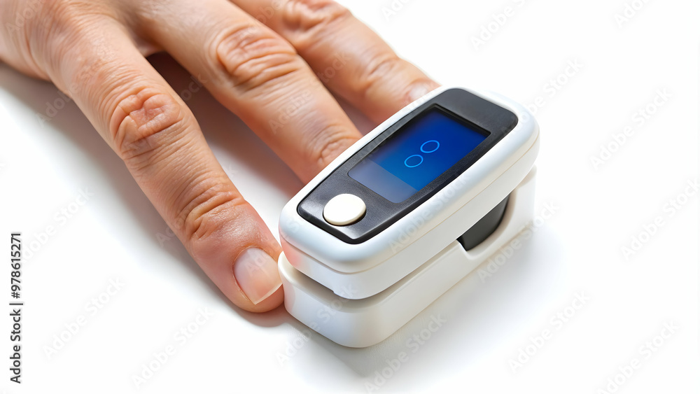 Oxygen Saturation Tracker: Easy-to-Use Device on white background Oxygen Saturation Tracker: Easy-to-Use Device on white background
