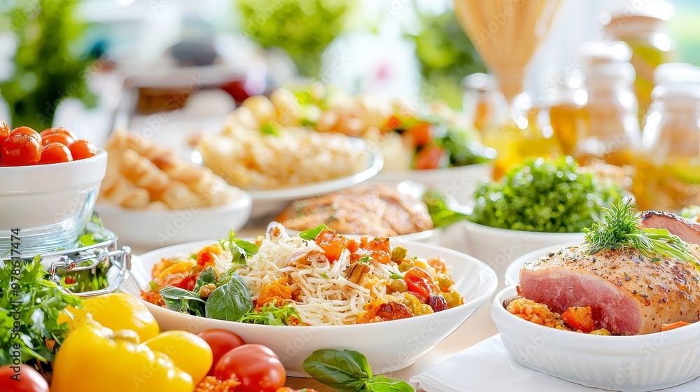 Wholesome Organic Meal Display, a vibrant assortment of fresh vegetables, grains, and fruits arranged on a rustic table, inviting and nourishing atmosphere for health enthusiasts Wholesome Organic Meal Display, a vibrant assortment of fresh vegetables, grains, and fruits arranged on a rustic table, inviting and nourishing atmosphere for health enthusiasts