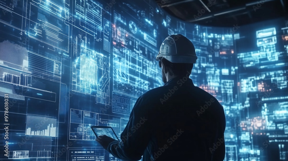 Digital world smart city, engineer working with digital technology security control power energy and sustainable resource environment technology Digital world smart city, engineer working with digital technology security control power energy and sustainable resource environment technology