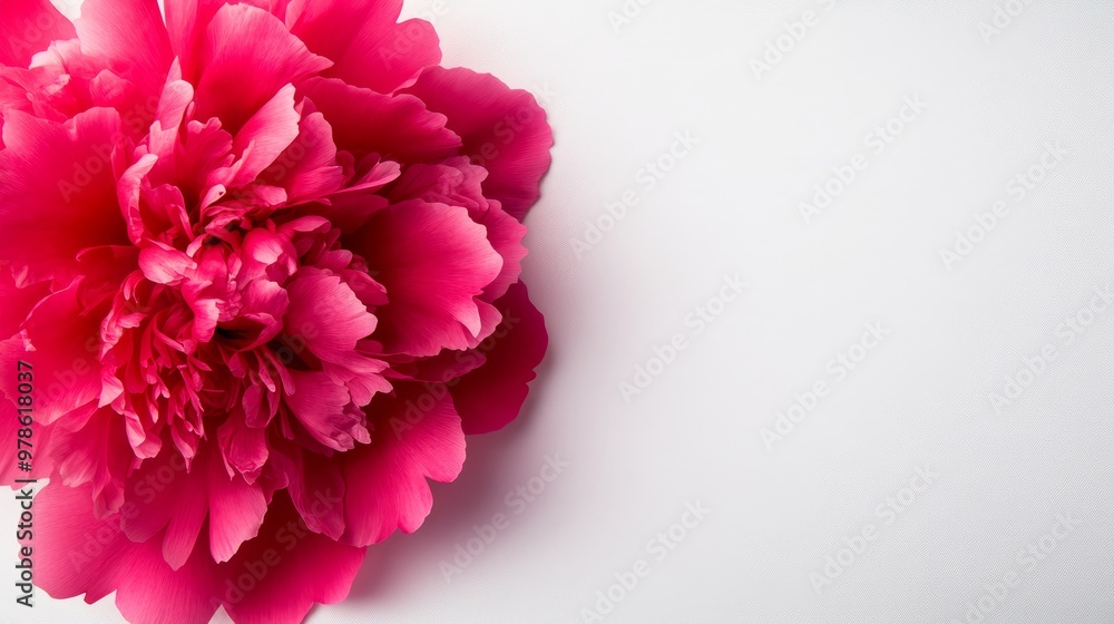 Vibrant pink peony fully bloomed against a clean white background, delicate petals with soft shading, single bloom. Vibrant pink peony fully bloomed against a clean white background, delicate petals with soft shading, single bloom.