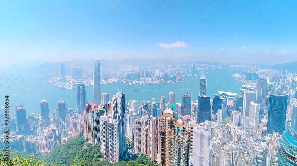 Vibrant Hong Kong Skyline, sweeping views of iconic skyscrapers, bustling harbor, dynamic urban life, blending tradition with modernity in a captivating cityscape. Vibrant Hong Kong Skyline, sweeping views of iconic skyscrapers, bustling harbor, dynamic urban life, blending tradition with modernity in a captivating cityscape.