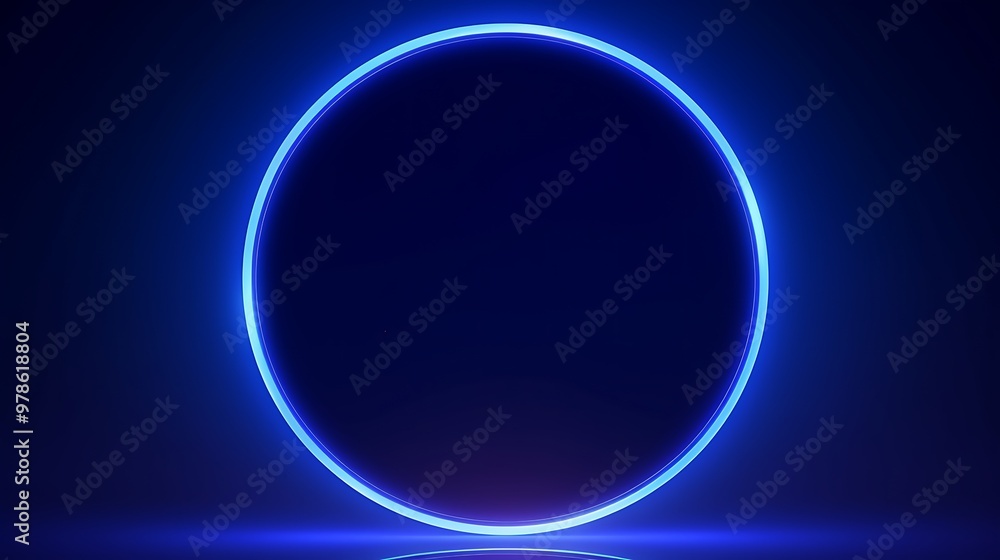 Glowing Blue Neon Circle on Dark Blue Background Glowing Blue Neon Circle on Dark Blue Background