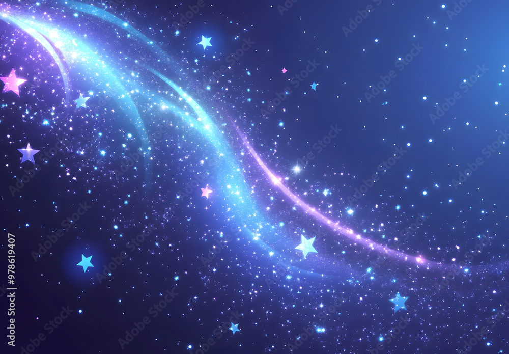 Obraz premium Magical Starry Sky with Flowing Purple and Blue Waves and Sparkling Stars