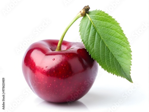 Cherry fruit with leaf. photo