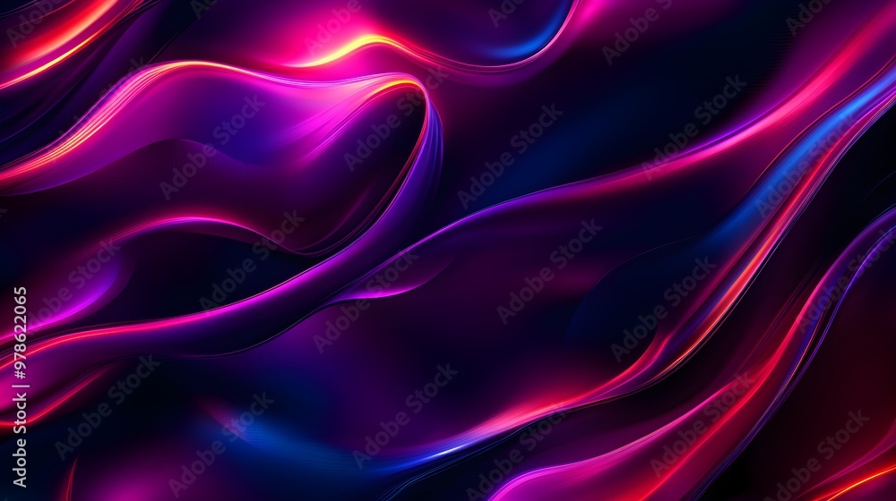 Abstract curls and swirling lines, metallic holographic accents on deep purple background, futuristic and vibrant, digital art, seamless pattern. Abstract curls and swirling lines, metallic holographic accents on deep purple background, futuristic and vibrant, digital art, seamless pattern.