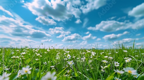 Beautiful spring summer background white flowers against a blue sky with clouds