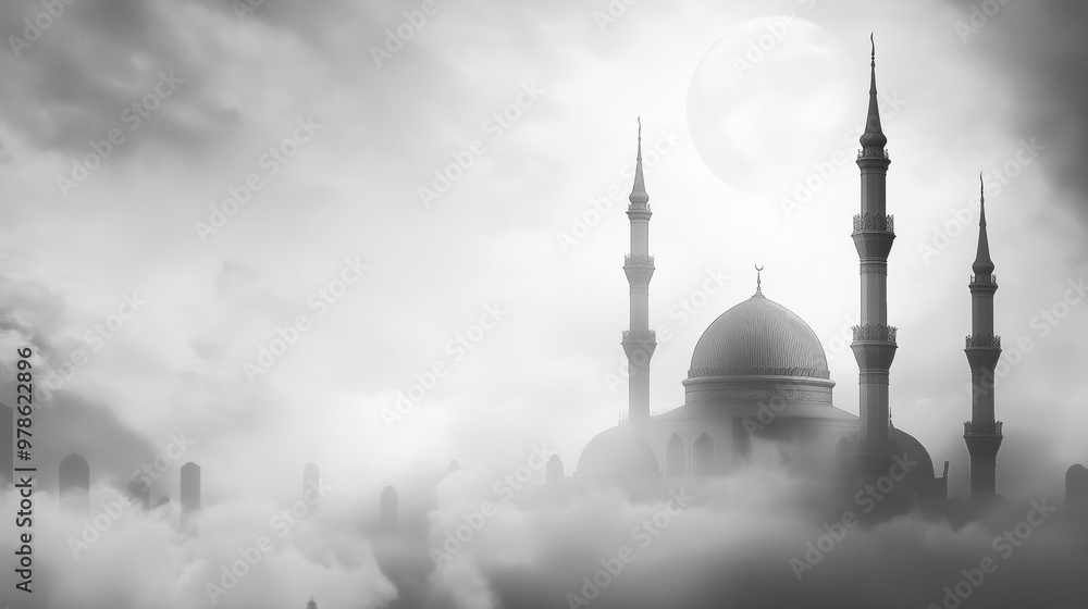 Fototapeta premium An Islamic background for a mosque in gray, a background for Ramadan. Social media posts .Muslim Holy Month Ramadan Kareem