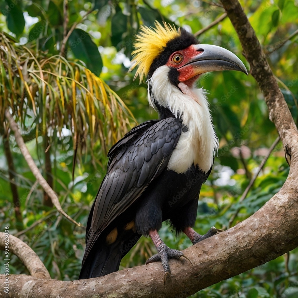 Hornbill bird sitting on the tree in forest stock photo Hornbill bird sitting on the tree in forest stock photo