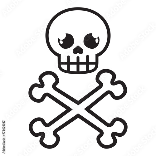 Pirate ClipArt Design - pirate Skull and Cross vector illustration in black and white 